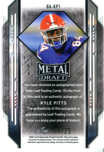 Kyle Pitts 2021 Leaf Metal Draft Autographed Rookie Card 14/35 #BA-KP1