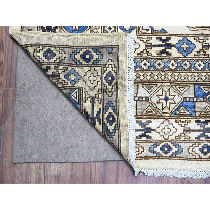 9'1"X12' Porcelain Ivory Afghan Ersari Design Hand Knotted Wool Rug