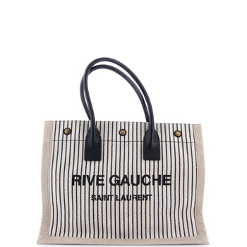 Saint Laurent Rive Gauche Shopper Tote Striped Canvas Small