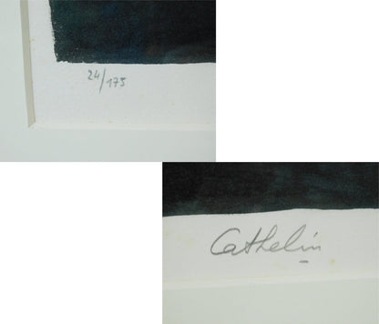 Bernard Cathelin Signed Original Lithograph Large Art Print Framed Avocado