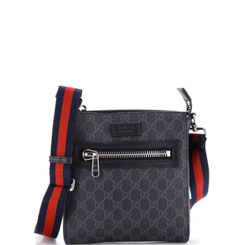 Gucci Web Strap Front Zip Messenger Bag Gg Coated Canvas Small