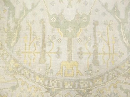 Hand-Knotted Cream Round Oushak Chobi Oriental