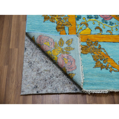 Powder Blue Arts And Craft 100% Wool Hand Knotted Oversized Oriental Rug