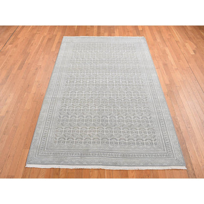 6'X9'1" Gray Silk With Wool Tone On Tone Design Hand Knotted Rug