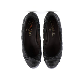 Chanel Women'S Cc Cap Toe Bow Ballerina Flats Quilted Leather