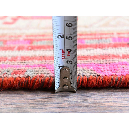 2'5"X11'10" Red Overdyed Vintage Zoroastrian Hand Knotted Wool Runner Rug