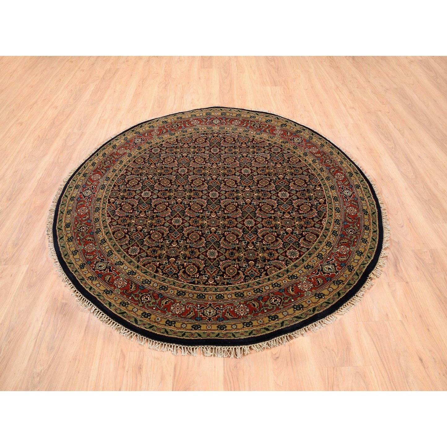 5'10"X5'10" Hand Spun Wool Blue All Over Herrita Design Hand Knotted Rug