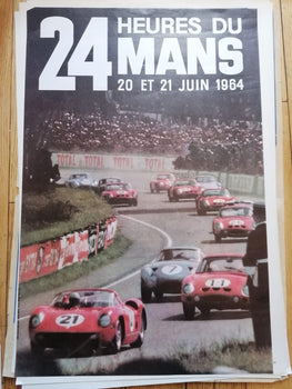 24 Hours Of Lemans 1964 Vintage Race Poster On Linen Excellent Original Printing