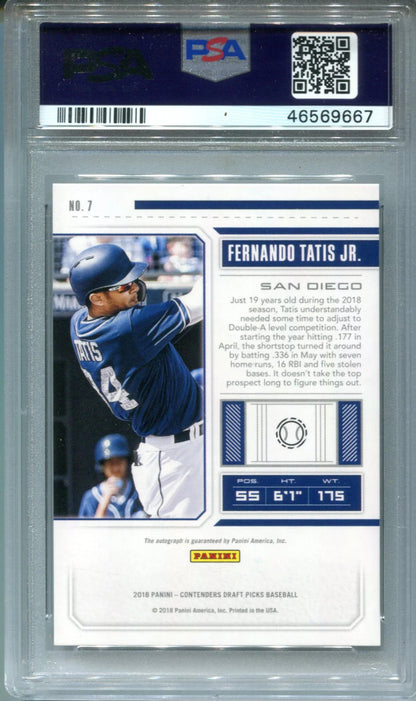 Fernando Tatis Jr. 2018 Panini Contenders Dp #7 Card (Psa Gem Mt 10)