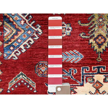 4'1"X6'5" Red Hand Knotted Afghan Super Kazak Medallions Design Wool Rug