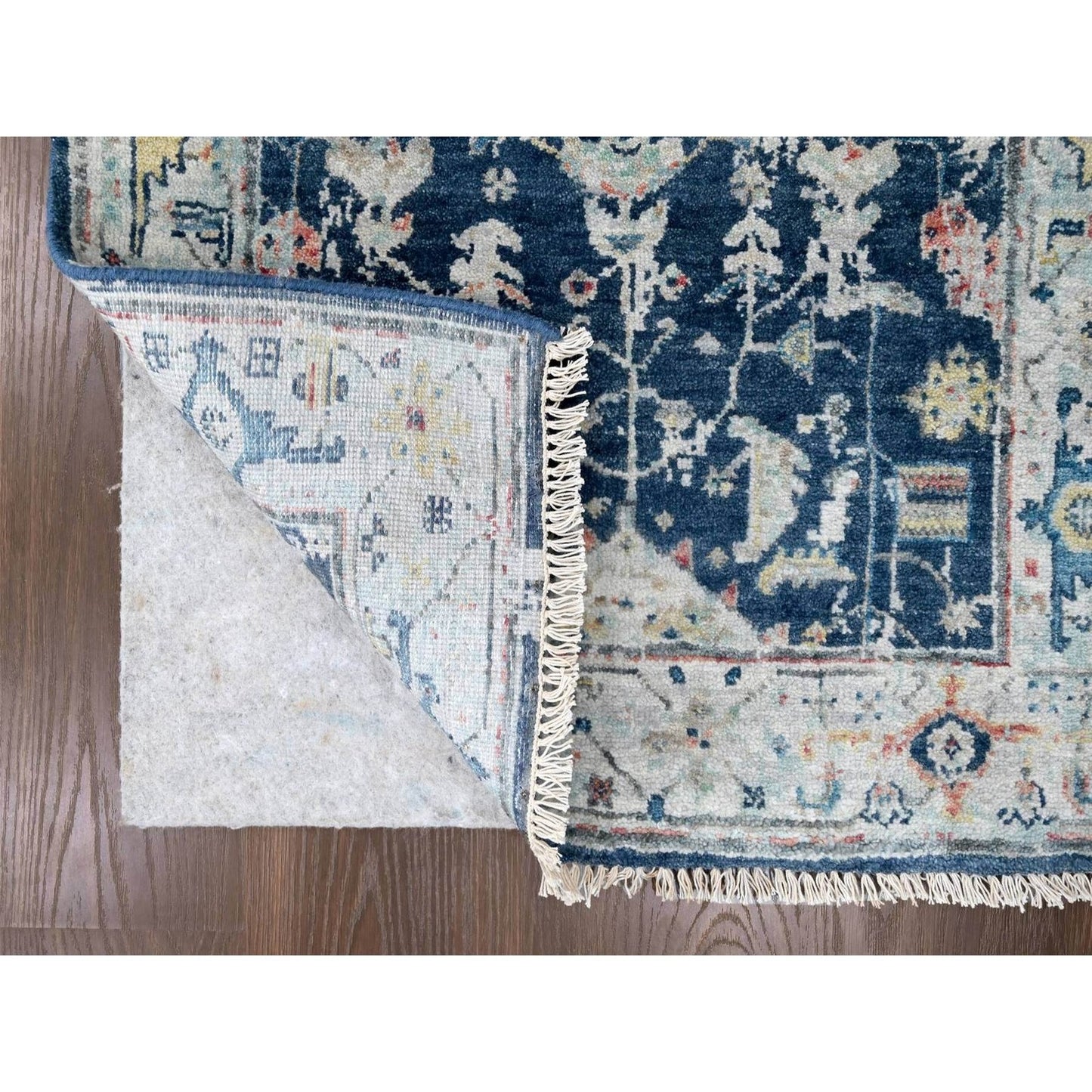 2'8"X8' Blue Erased Heriz All Over Design Hand Knotted Wool Runner Rug