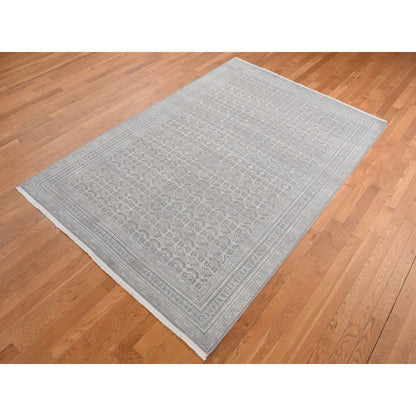 6'X9'1" Gray Silk With Wool Tone On Tone Design Hand Knotted Rug