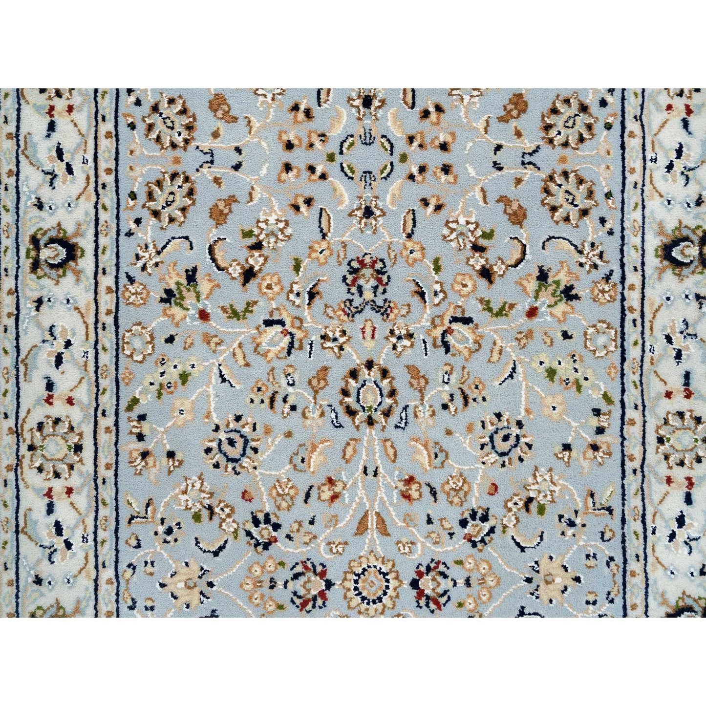2'6"X13'9" Blue Nain Flower Design 250 Kpsi Wool Hand Knotted Runner Rug