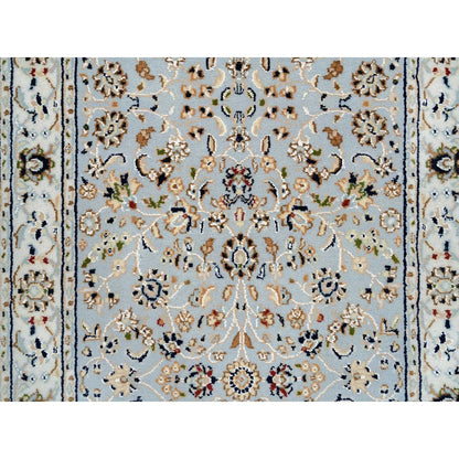 2'6"X13'9" Blue Nain Flower Design 250 Kpsi Wool Hand Knotted Runner Rug