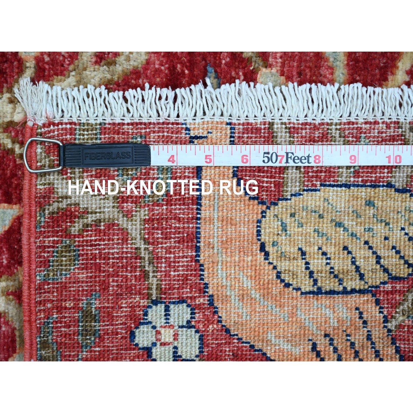 3'10"X16'2" Red Peshawar Birds Design Hand Knotted Pure Wool Runner Rug