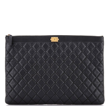 Chanel Boy O Case Clutch Quilted Lambskin Large