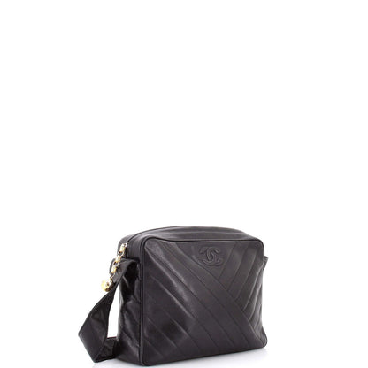 Chanel Vintage Cc Camera Shoulder Bag Diagonal Quilted Caviar Medium
