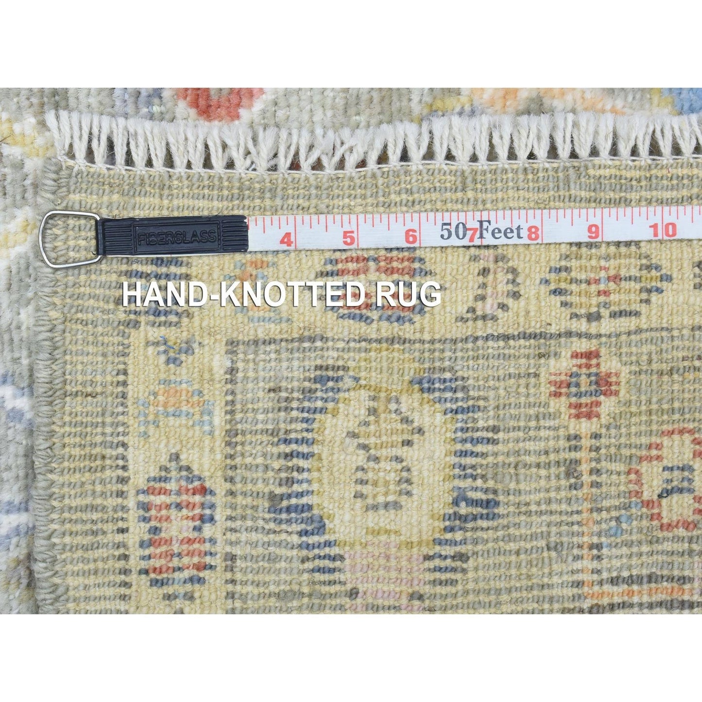 4'4"X10' Taupe Hand Knotted Wool Afghan Angora Oushak Wide Runner Rug
