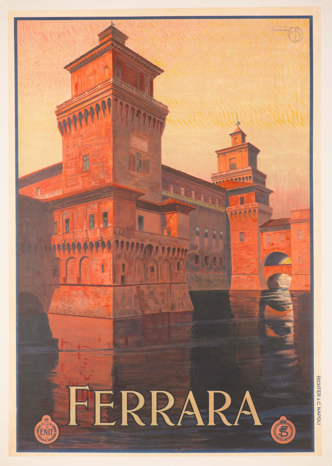 Rare Italian Travel Poster Ferrara By Mario Borgoni 1928 Enit Railways Original