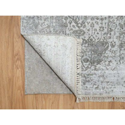 2'7"X16' Gray Zoroastrian Design Hand Knotted Wool And Silk Runner Rug
