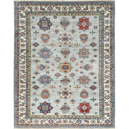 7'10"X9'10" Silver Blue Afghan Super Kazak Natural Wool Hand Knotted Rug