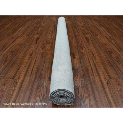 6'1"X9' Hand Knotted With Faded Colors White Wash Peshawar Shiny Wool Rug