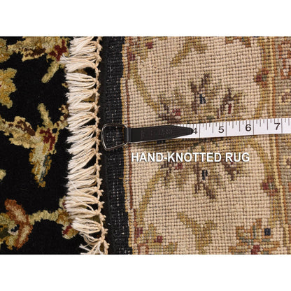 4'2"X4'2" Black Rajasthan Hand Knotted Half Wool And Half Silk Round Rug
