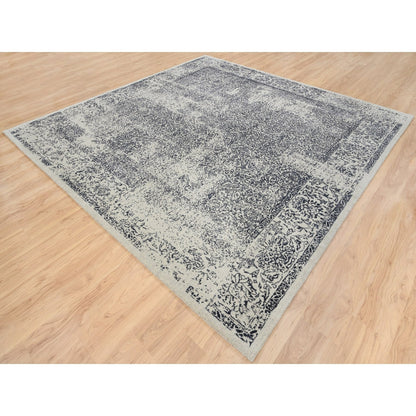 10'1"X10'1" Fine Jacquard Wool And Silk Hand Loomed Light Gray Square Rug