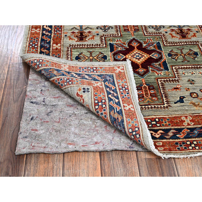 2'8"X9'7" Misty Gray Caucasian Design Soft Wool Hand Knotted Runner Rug