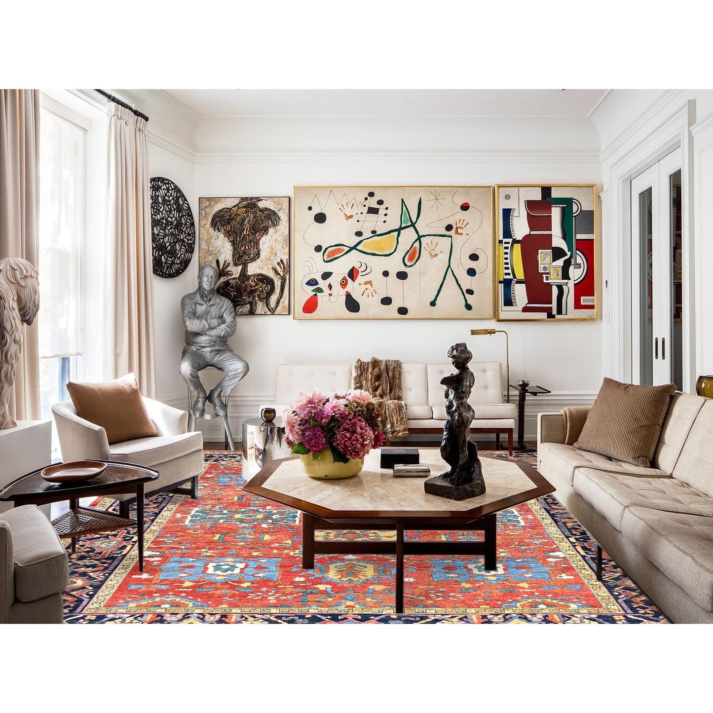 9'X11'6" Red Soft Wool Afghan Peshawar Hand Knotted Oriental Rug