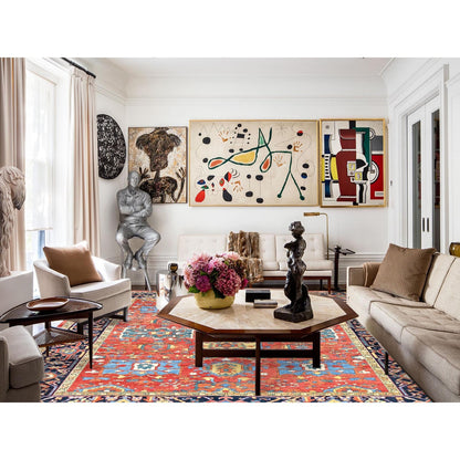 9'X11'6" Red Soft Wool Afghan Peshawar Hand Knotted Oriental Rug