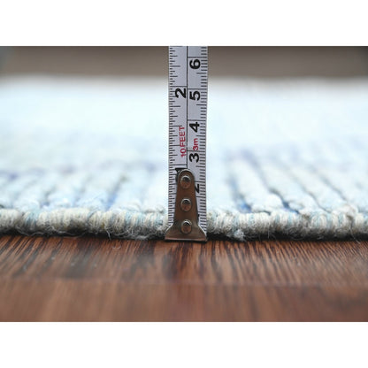 2'5"X10'3" Blue Geometric Moroccan Weave Hand Knotted Wool Runner Rug