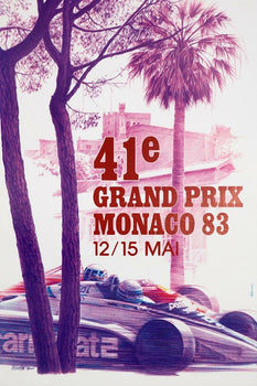 Monaco Grand Prix 1983 Pierre Lecomte Vintage French Race Car Poster