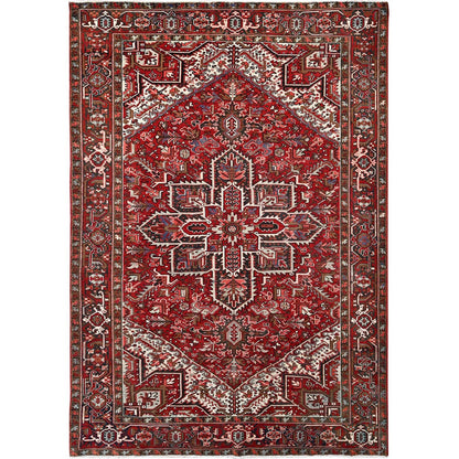 7'9"X10'10" Red Pure Wool Hand Knotted Vintage Zoroastrian Heris Rug