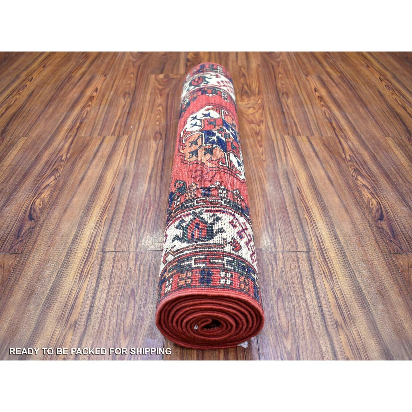 2'8"X9'7" Coral Red Afghan Ersari 100% Wool Hand Knotted Runner Rug