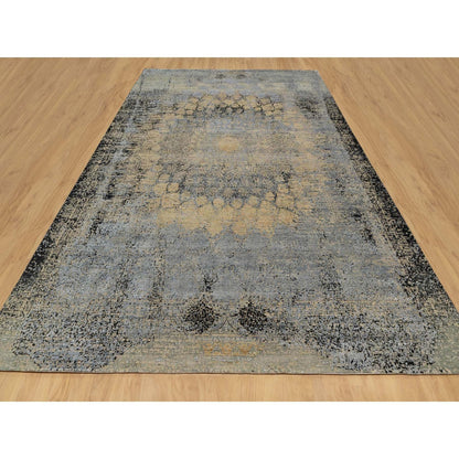 10'X14' Brown Broken And Erased Hand Knotted Silk And Wool Oriental Rug