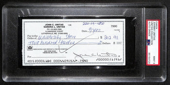 Johnny Unitas Signed 9/ 4/02 Check Psa/Dna Mint 9 188672