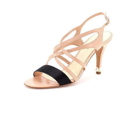 Chanel Women'S Strappy Pearl Heeled Sandals Leather And Satin