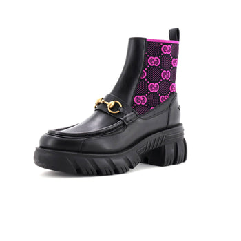 Gucci Women'S Quebec Horsebit Chelsea Boots Leather With Gg Elastic