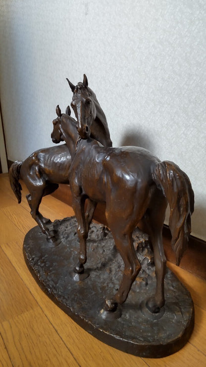 Pierre-Jules Mne "Deux Chevaux" Original Bronze Horse Sculpture 42Cm Signed
