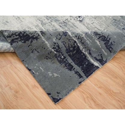10'1"X14'1" Black Hand Knotted Modern Abstract Design Wool And Silk Rug