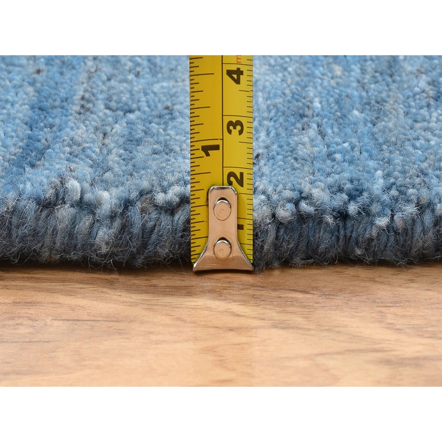 11'9"X11'9" Denim Blue Pure Wool Hand Loomed Modern Design Round Rug