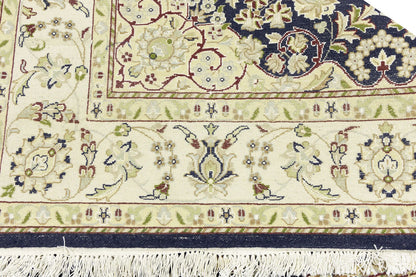 Indo Nain Oriental Rug Handmade Wool Carpet Blue