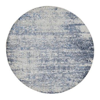 6'X6' Blue Broken Mosaic Design Wool And Silk Hand Knotted Round Rug