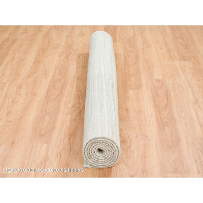 6'1"X9' Ivory Modern Design Hand Loomed Undyed Natural Wool Rug