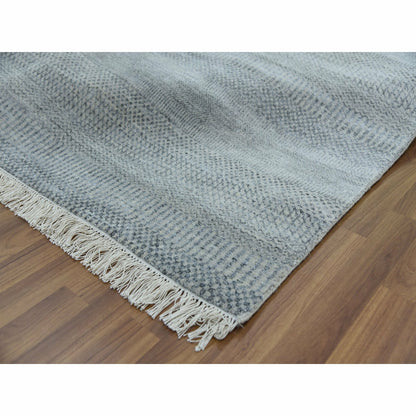 6'X9'2" Gray Modern Grass Design Gabbeh Wool And Silk Hand Knotted Rug