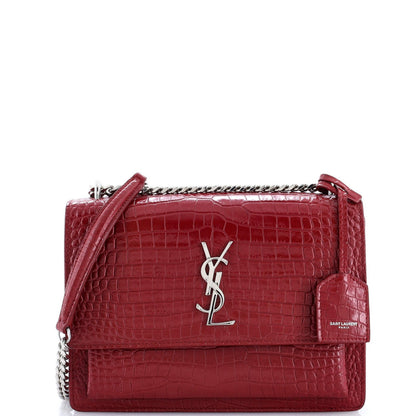 Saint Laurent Sunset Crossbody Bag Crocodile Embossed Leather Medium