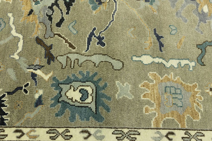 Khaki Floral Oushak Chobi Oriental Rug Handmade