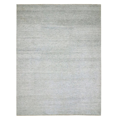 9'1"X12' Pearl White Modern Grass Design Hand Knotted Vibrant Wool Rug