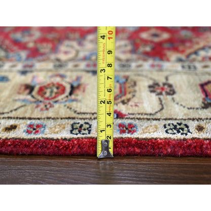4'1"X9'10" Red Devil Hand Knotted Karajeh Design Wide Runner Oriental Rug